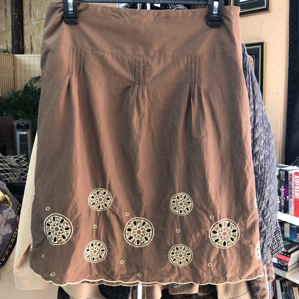 Loft Brown Bead& Metallic Embroidered Detail Lined MIDI Skirt Size 6P
